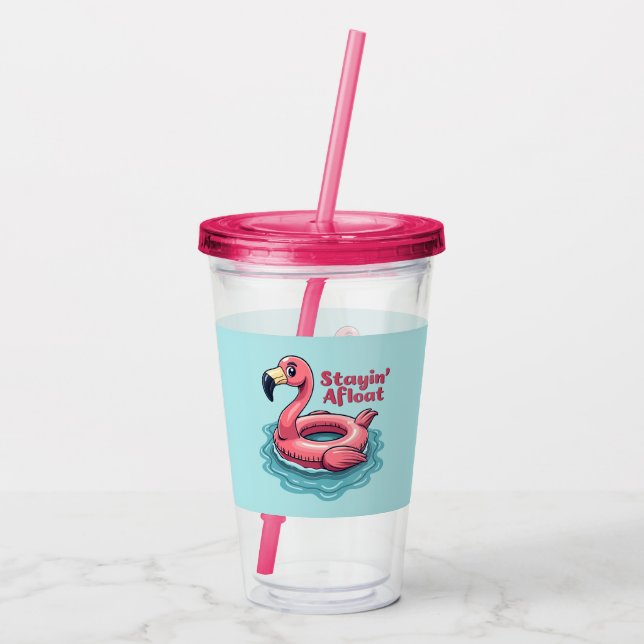 Retro Flamingo Float Funny Summer Acrylic Tumbler (Back)