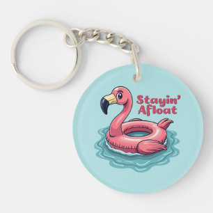 Retro Flamingo Float Funny Summer Key Ring