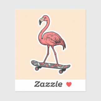 "Retro Flamingo on Skateboard 