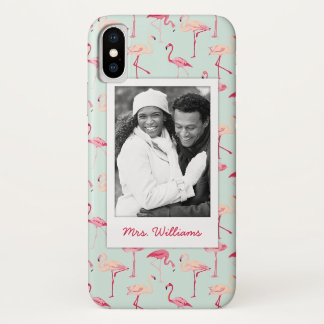 Retro Flamingo Pattern | Add Your Photo & Name Case-Mate iPhone Case (Back)