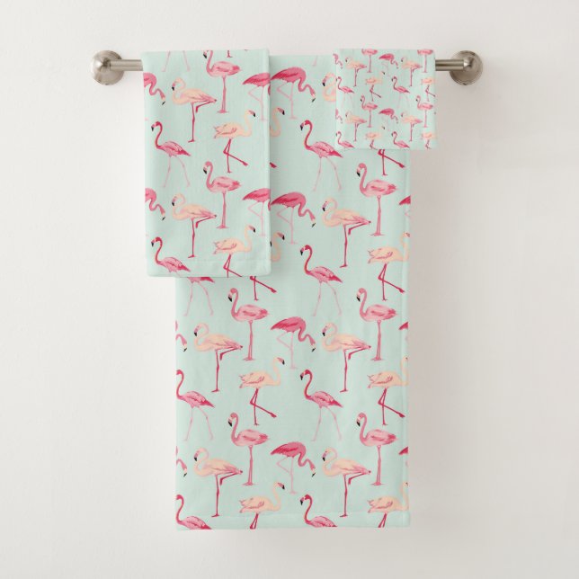Retro Flamingo Pattern Bath Towel Set (Insitu)