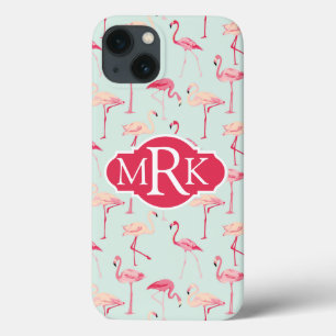Retro Flamingo Pattern Monogram iPhone 13 Case