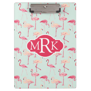 Retro Flamingo Pattern   Monogram Clipboard