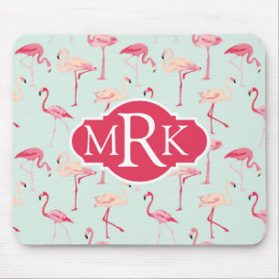 Retro Flamingo Pattern Monogram Mouse Pad