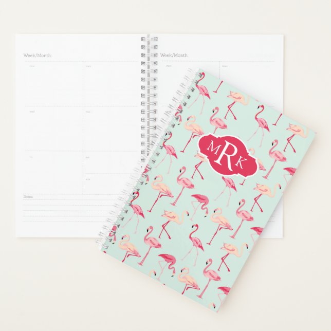 Retro Flamingo Pattern | Monogram Planner (Display)