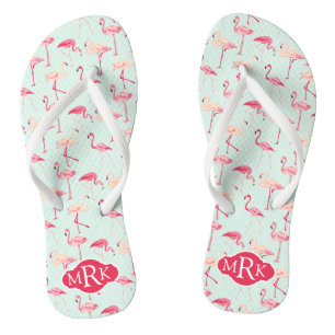 Retro Flamingo Pattern Monogram Thongs