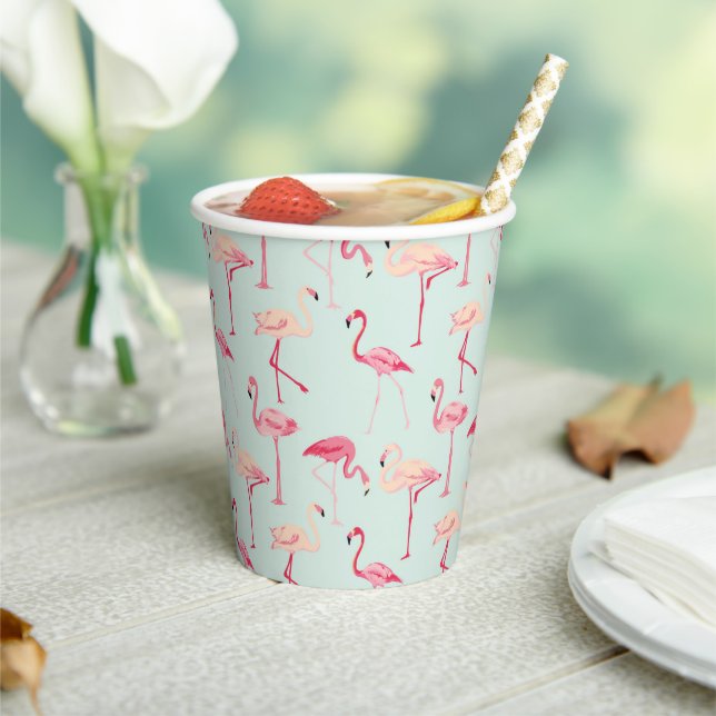 Retro Flamingo Pattern Paper Cups (Insitu)