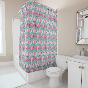 Retro Flamingo Pattern Pink and Aqua Shower Curtain