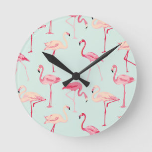 Retro Flamingo Pattern Round Clock