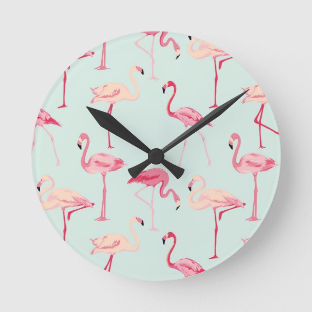 Retro Flamingo Pattern Round Clock (Front)