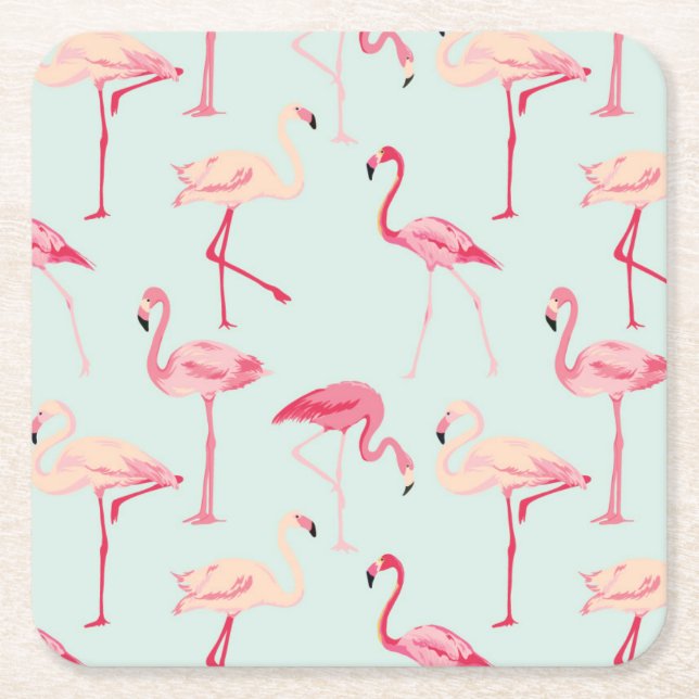 Retro Flamingo Pattern Square Paper Coaster (Front)
