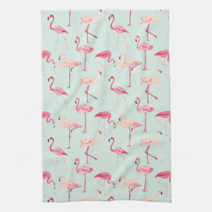 Retro Flamingo Pattern Tea Towel