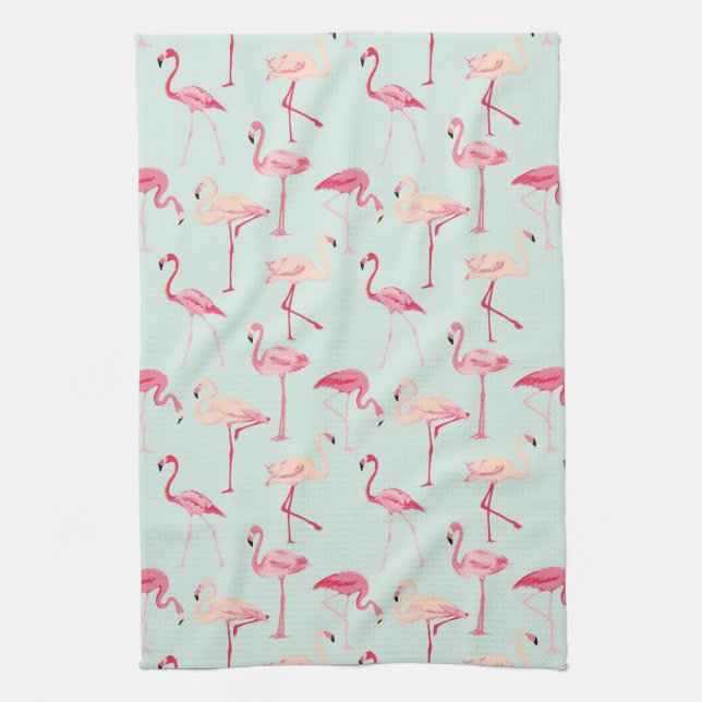 Retro Flamingo Pattern Tea Towel (Vertical)