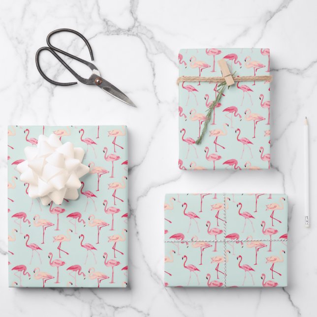 Retro Flamingo Pattern Wrapping Paper Sheet (Front)