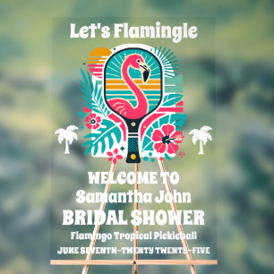Retro Flamingo Pickleball Bridal Shower Welcome Acrylic Sign