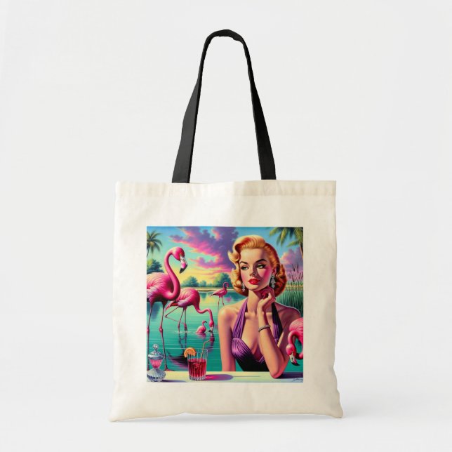 Retro Flamingo Pin-Up Tote Bag (Front)