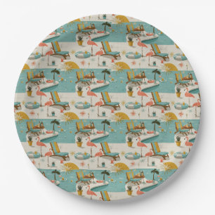 Retro Flamingo Poolside Summer Pattern (10) Paper Plate