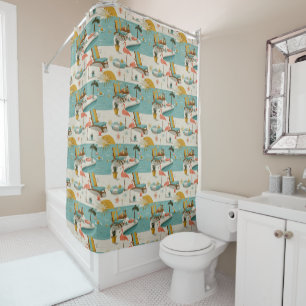 Retro Flamingo Poolside Summer Pattern (10) Shower Curtain