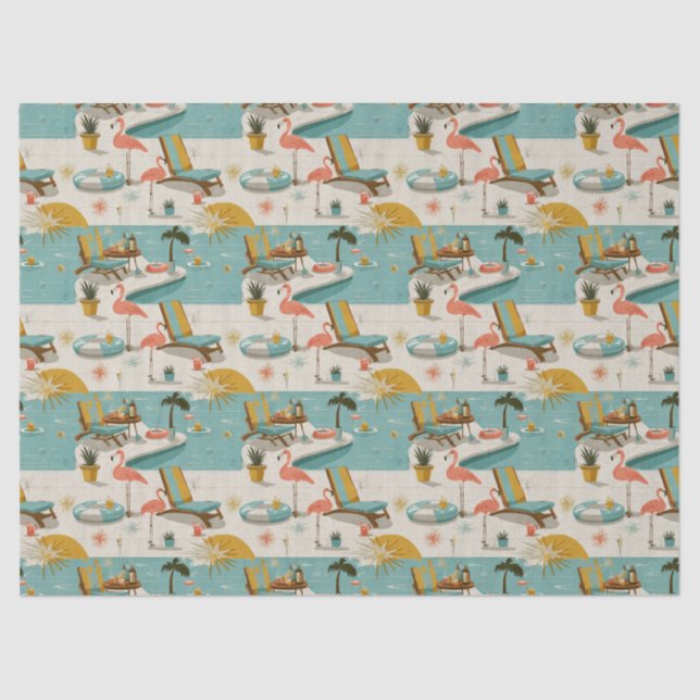Retro Flamingo Poolside Summer Pattern (10) Tissue Paper (Front)