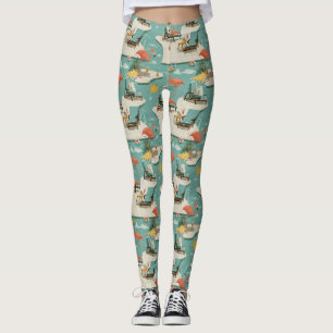 Retro Flamingo Poolside Summer Pattern (11) Leggings