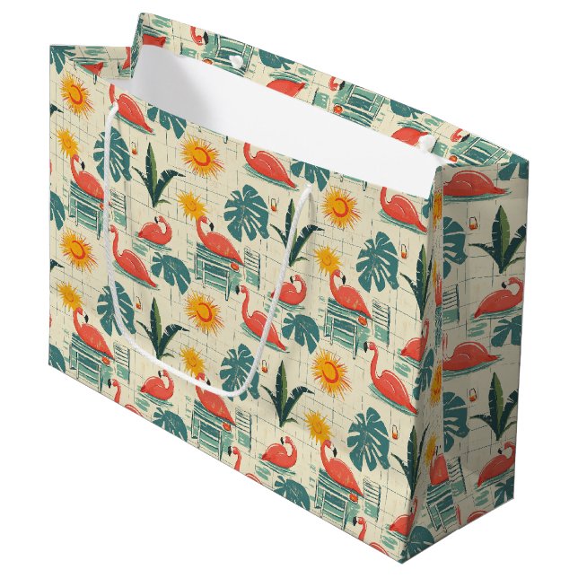 Retro Flamingo Poolside Summer Pattern (12) Large Gift Bag (Front Angled)