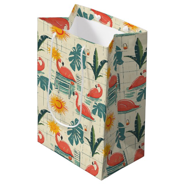 Retro Flamingo Poolside Summer Pattern (12) Medium Gift Bag (Front Angled)