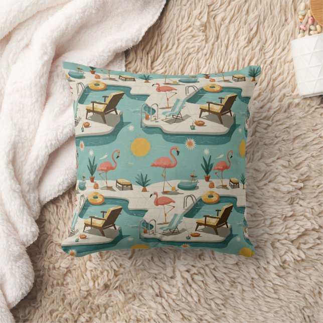 Retro Flamingo Poolside Summer Pattern (1) Cushion (Blanket)