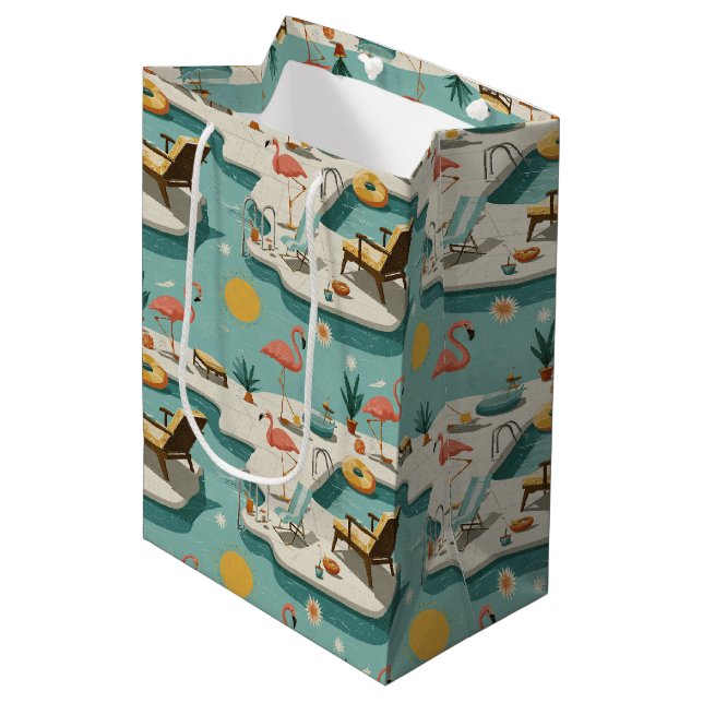 Retro Flamingo Poolside Summer Pattern (1) Medium Gift Bag (Front Angled)