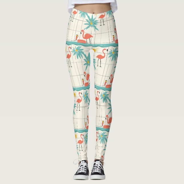 Retro Flamingo Poolside Summer Pattern (2) Leggings (Front)