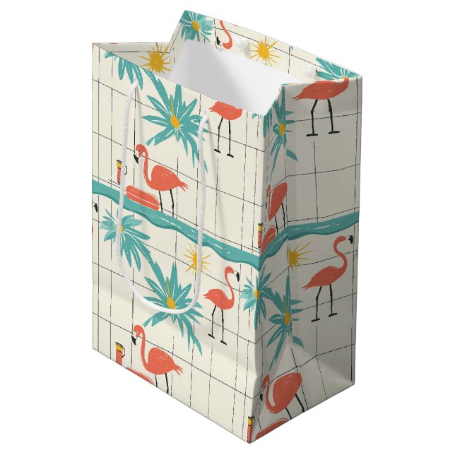 Retro Flamingo Poolside Summer Pattern (2) Medium Gift Bag (Front Angled)