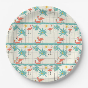 Retro Flamingo Poolside Summer Pattern (2) Paper Plate
