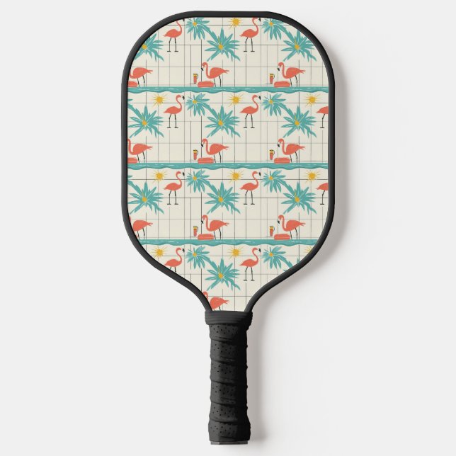 Retro Flamingo Poolside Summer Pattern (2) Pickleball Paddle (Front)