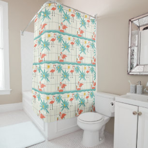 Retro Flamingo Poolside Summer Pattern (2) Shower Curtain
