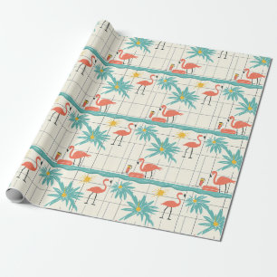 Retro Flamingo Poolside Summer Pattern (2) Wrapping Paper