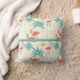 Retro Flamingo Poolside Summer Pattern (3) Cushion