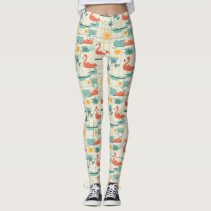 Retro Flamingo Poolside Summer Pattern (3) Leggings