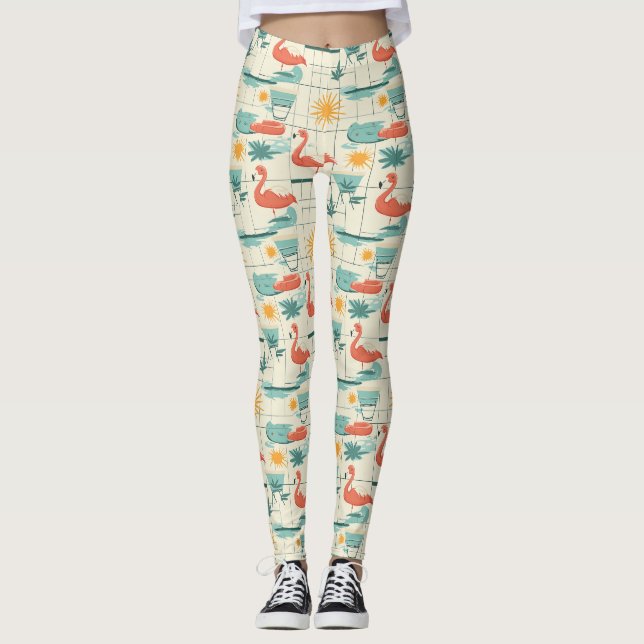 Retro Flamingo Poolside Summer Pattern (3) Leggings (Front)
