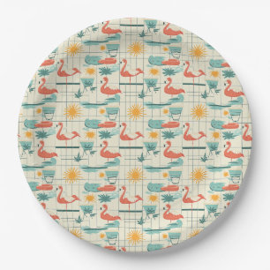 Retro Flamingo Poolside Summer Pattern (3) Paper Plate