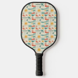 Retro Flamingo Poolside Summer Pattern (3) Pickleball Paddle