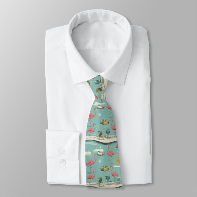 Retro Flamingo Poolside Summer Pattern (3) Tie (Tied)