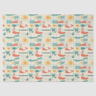 Retro Flamingo Poolside Summer Pattern (3) Tissue Paper
