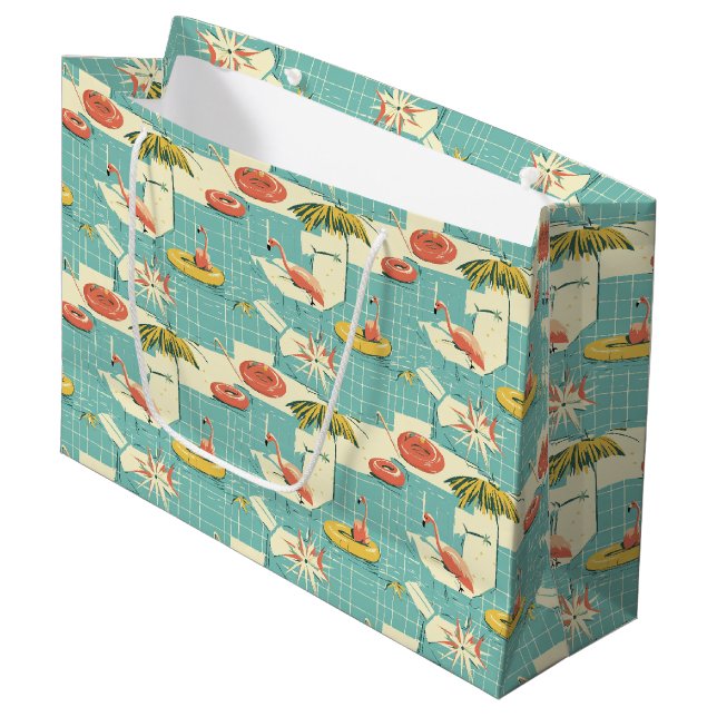 Retro Flamingo Poolside Summer Pattern (4) Large Gift Bag (Front Angled)