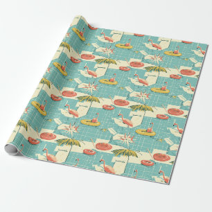 Retro Flamingo Poolside Summer Pattern (4) Wrapping Paper