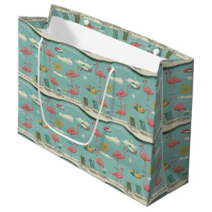 Retro Flamingo Poolside Summer Pattern (5) Large Gift Bag