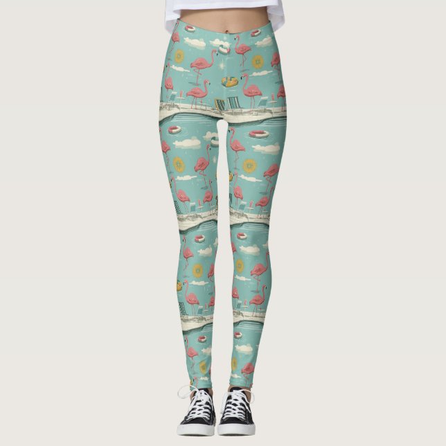 Retro Flamingo Poolside Summer Pattern (5) Leggings (Front)