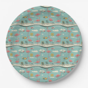 Retro Flamingo Poolside Summer Pattern (5) Paper Plate