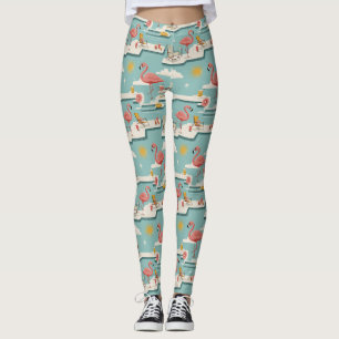 Retro Flamingo Poolside Summer Pattern (7) Leggings