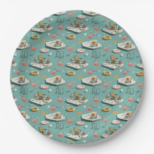 Retro Flamingo Poolside Summer Pattern (8) Paper Plate
