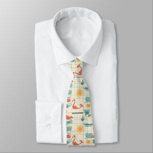 Retro Flamingo Poolside Summer Pattern (8) Tie