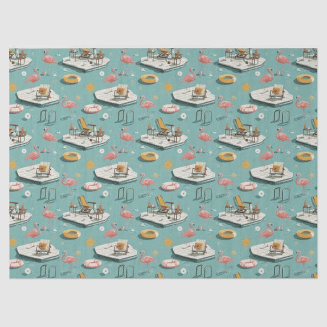 Retro Flamingo Poolside Summer Pattern (8) Tissue Paper (Front)